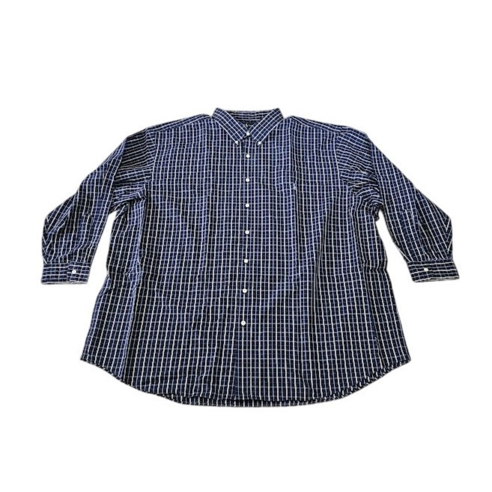 Ralph Lauren Shirt Men 4X Big Blue Check Long Sleeve Button Up Two-Ply Cotton